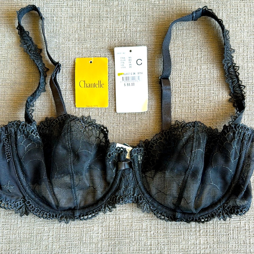 Chantelle Black Lace Bra, size 36C, NWT